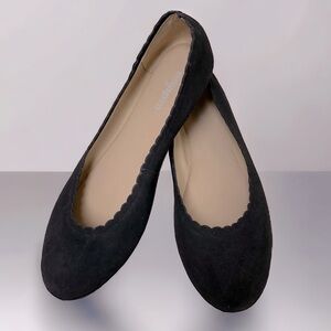 Easy Spirit black ballet flats scalloped flats faux suede padded footbed Sz 8